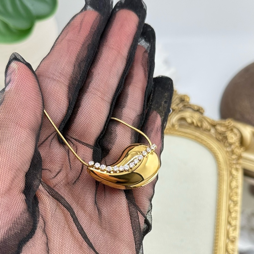 PVD Real Gold Plated Modern Twist Necklace – Stainless Steel, Zircon Detail - Picture 10 of 13